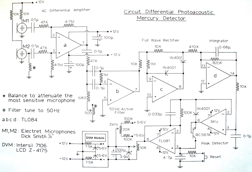 Photoacoustic mercury analyser circuit